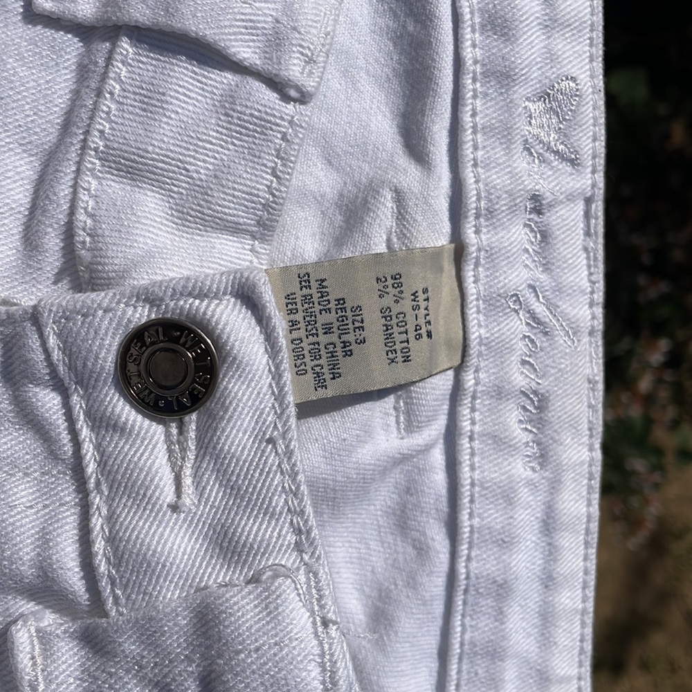 🤍 Wet Seal White Denim Skinny Jeans Pockets 🤍 stretch raw edge hem - Picture 2 of 5